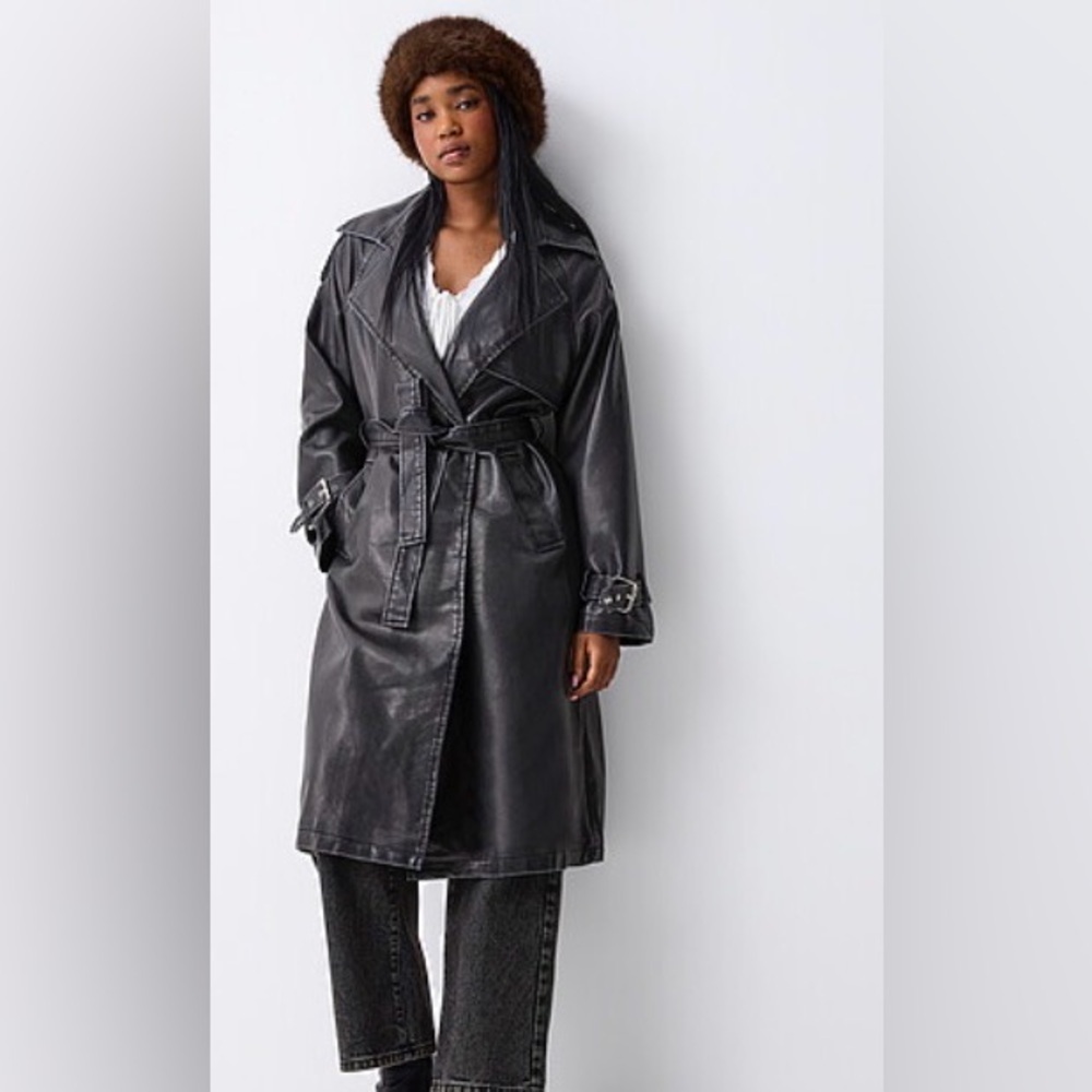 Simons Miss W Paris Faux Leather Trench Coat Belted S/M NWT